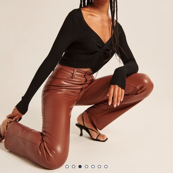 NWT Abercrombie & Fitch Vegan Leather 90s Straight Pants Brown - Picture 2 of 8